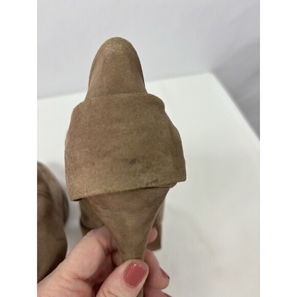 Elizabeth & James E-more Platform Booties Tan Brown Leather 7.5 B Peep Toe - Picture 6 of 13